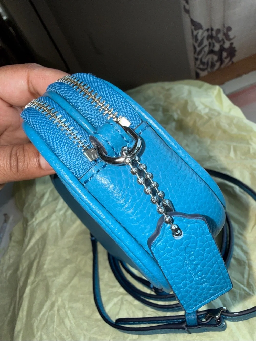 Coach Pebbled Leather Crossbody in Bright Blue